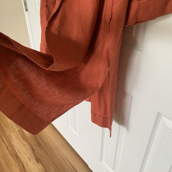 Eileen Fisher XS Rust Orange Duster Jacket Organic Cotton Open Front Long - Picture 5 of 9